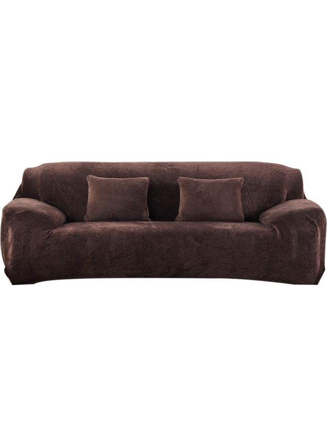 Solid Colour Winter Warm Plush Sofa Cover Brown - Image 1