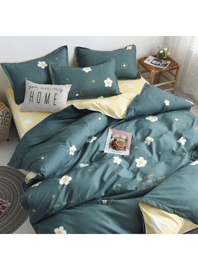 AnneFish 4 Piece Floral Bedding Set Polyester Green/White/Yellow 220 x 240cm  - Image 1