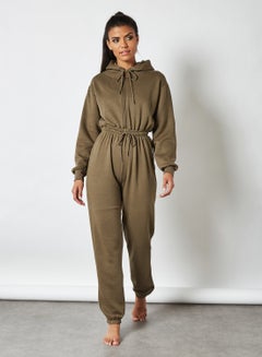 FEMME LUXE Basic Hooded Loungewear Set Khaki  - Image 1