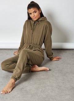 FEMME LUXE Basic Hooded Loungewear Set Khaki  - Image 2