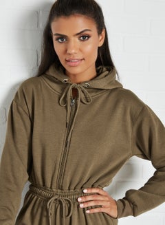 FEMME LUXE Basic Hooded Loungewear Set Khaki  - Image 4