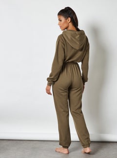 FEMME LUXE Basic Hooded Loungewear Set Khaki  - Image 3