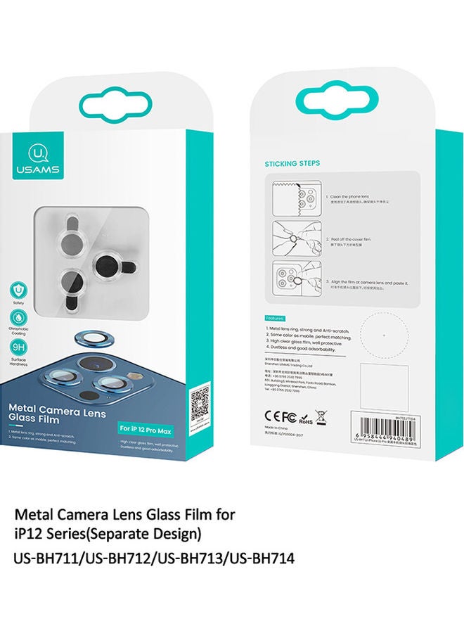 Usams Metal Camera Lens Glass Film For iP12 Series Silver/Black - Image 1