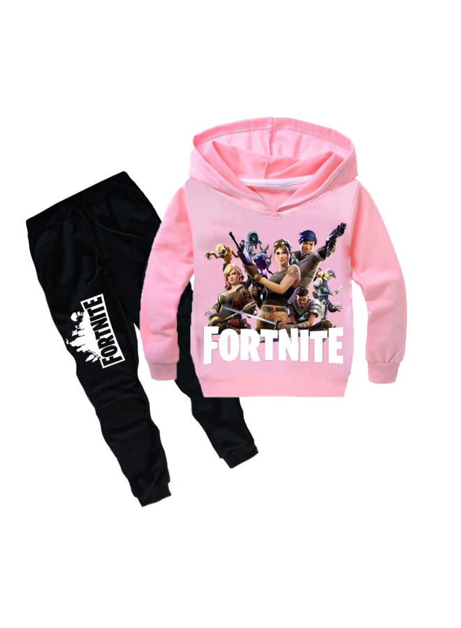 2-Piece Graphic Printed Hoodie And Pants Set Pink/Black - Image 1