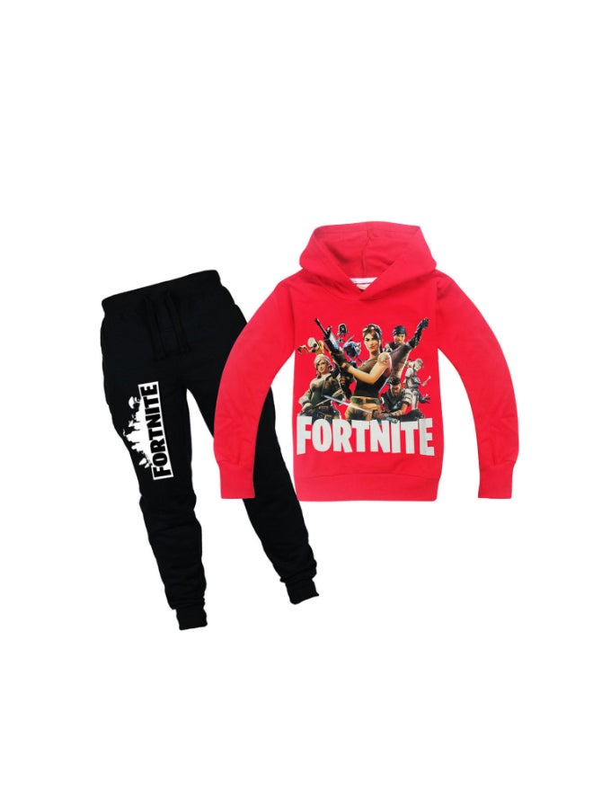 2-Piece Graphic Printed Hoodie And Pants Set Red/Black - Image 1
