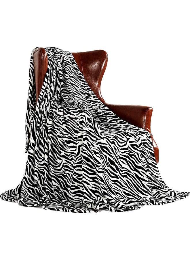 Fabienne Silky Soft Double Bed Blanket Flannel Throw with Zebra Print Microfiber Black/White 200x220cm  - Image 1