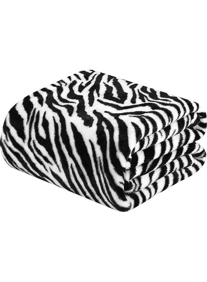 Fabienne Silky Soft Double Bed Blanket Flannel Throw with Zebra Print Microfiber Black/White 200x220cm  - Image 2