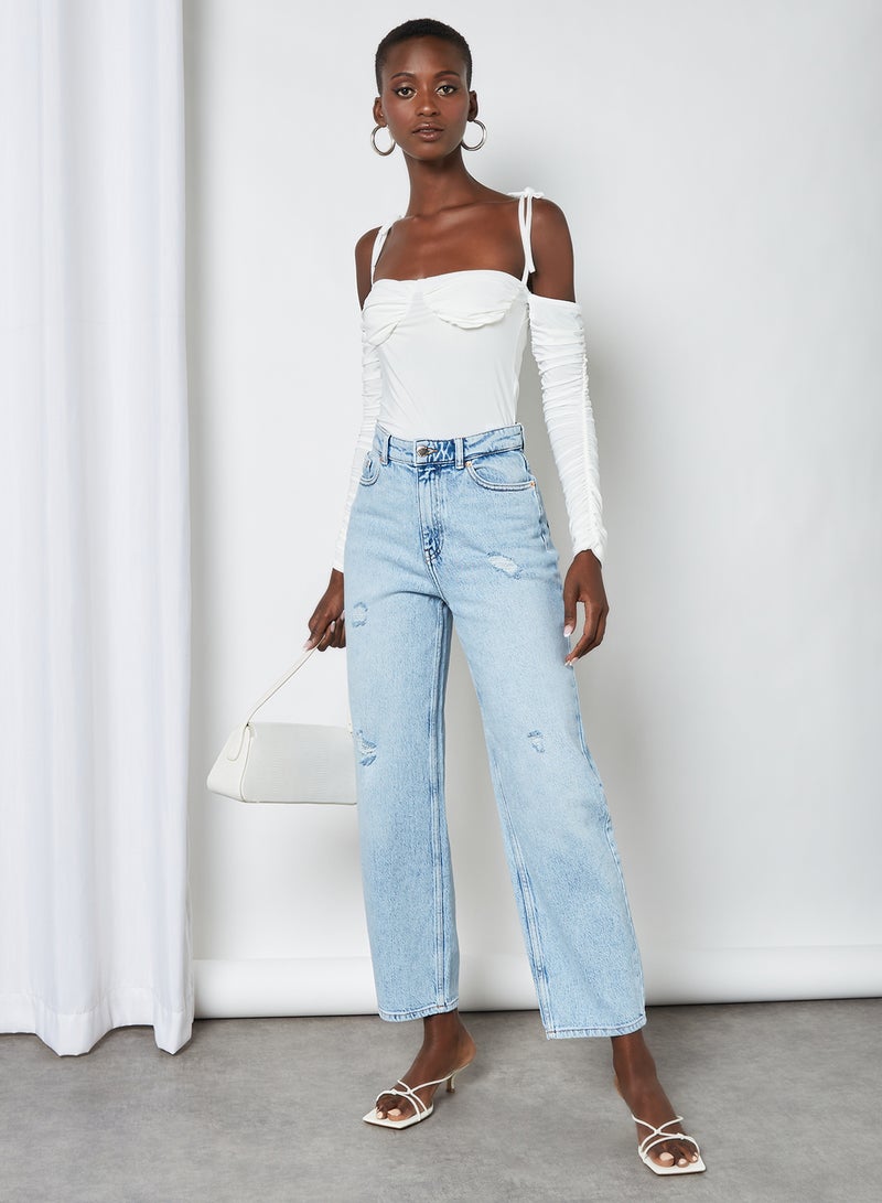 FEMME LUXE - Tie Up Ruched Bodysuit Cream - Image 1