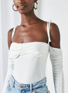 FEMME LUXE Tie Up Ruched Bodysuit Cream  - Image 3