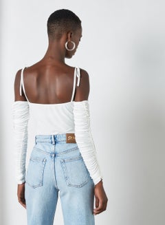 FEMME LUXE Tie Up Ruched Bodysuit Cream  - Image 4