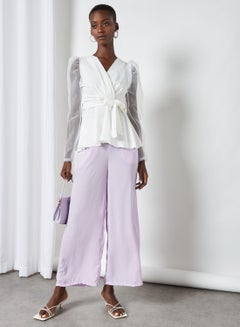 Sheer Sleeve Belted Top White