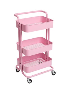 DBLEW 3-Tier Multipurpose Utility Rolling Cart With Handle Pink 33.5x17.5x14.5inch  - Image 1