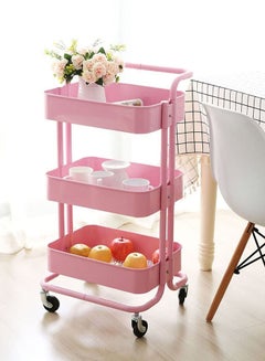 DBLEW 3-Tier Multipurpose Utility Rolling Cart With Handle Pink 33.5x17.5x14.5inch  - Image 2