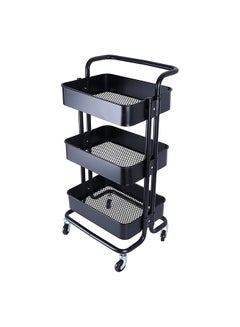 DBLEW 3-Tier Multipurpose Utility Rolling Cart With Handle Black 33.5x17.5x14.5inch  - Image 1