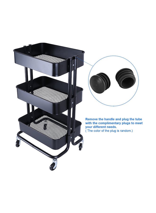 DBLEW - 3-Tier Multipurpose Utility Rolling Cart With Handle Black 33.5x17.5x14.5inch - Image 1