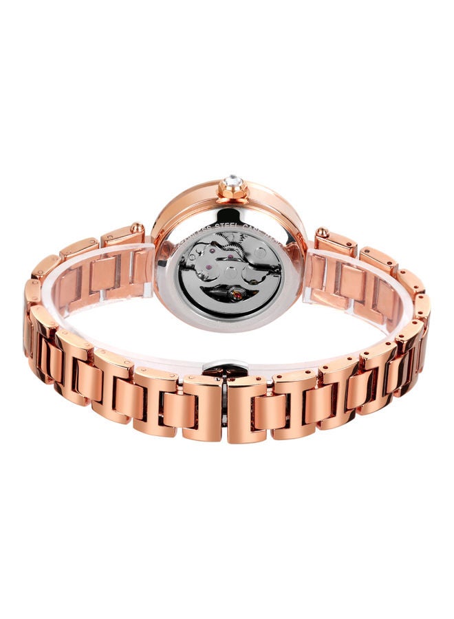 فورسينينج ساعة يد ميكانيكية أوتوماتيكية ذاتية الملء بسوار من الستانلس ستيل للنساء - Image 5