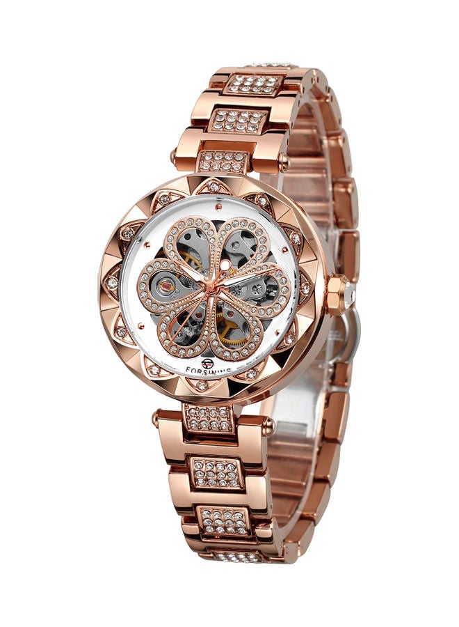 فورسينينج ساعة يد ميكانيكية أوتوماتيكية ذاتية الملء بسوار من الستانلس ستيل للنساء - Image 1