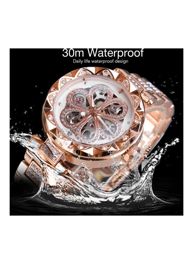 فورسينينج ساعة يد ميكانيكية أوتوماتيكية ذاتية الملء بسوار من الستانلس ستيل للنساء - Image 2