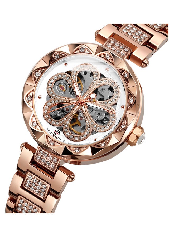 فورسينينج ساعة يد ميكانيكية أوتوماتيكية ذاتية الملء بسوار من الستانلس ستيل للنساء - Image 3