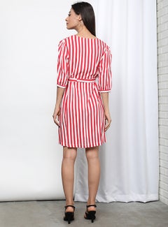 OFFROAD Stripes Pattern V-Neck Dress Red/White  - Image 2