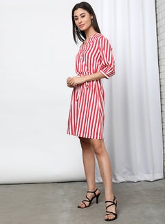 OFFROAD Stripes Pattern V-Neck Dress Red/White  - Image 5