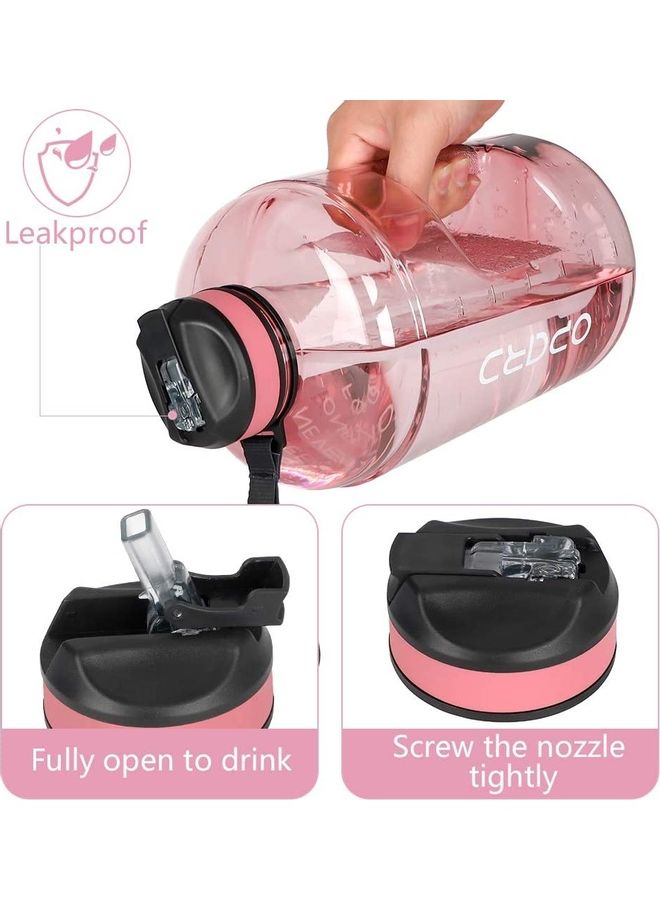 3.7 Liter Motivational Water Bottle with Straw and Handle Pink