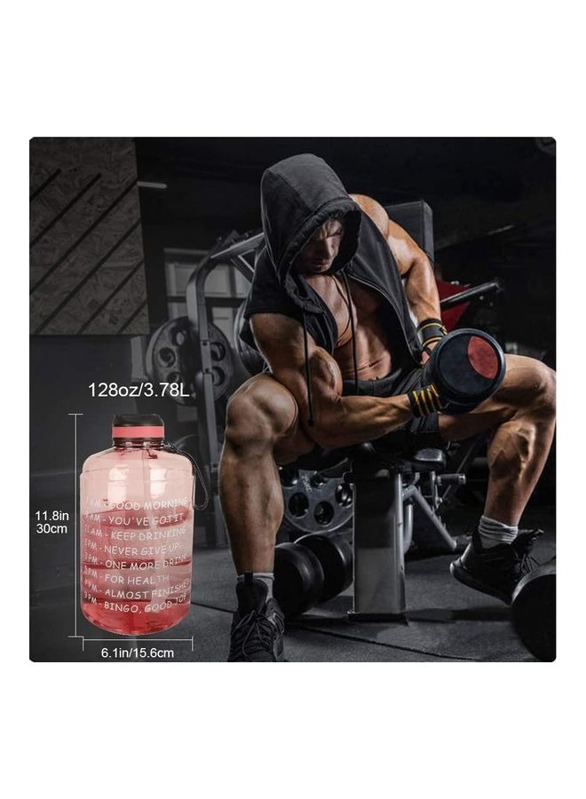 3.7 Liter Motivational Water Bottle with Straw and Handle Pink