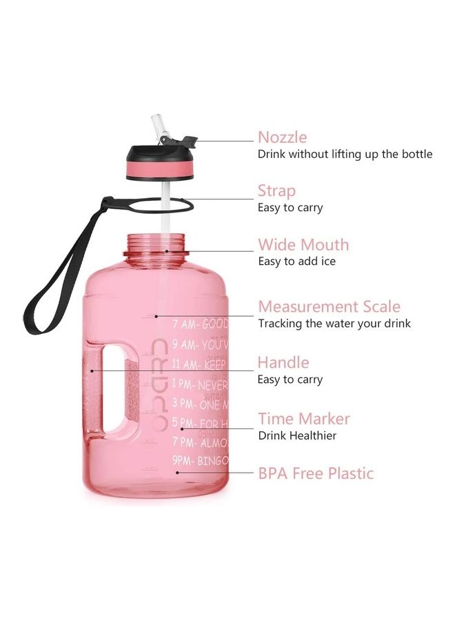 3.7 Liter Motivational Water Bottle with Straw and Handle Pink