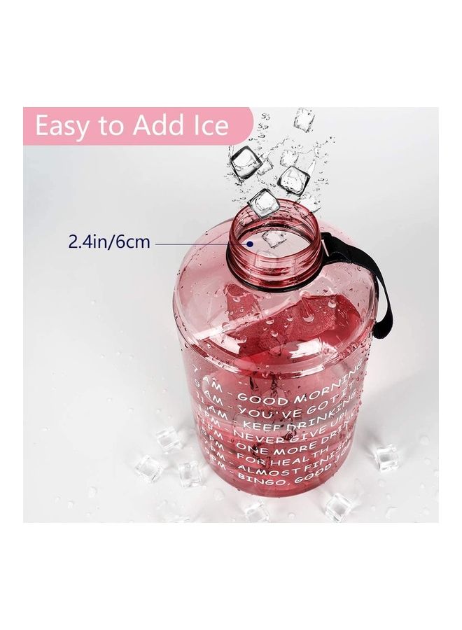 3.7 Liter Motivational Water Bottle with Straw and Handle Pink