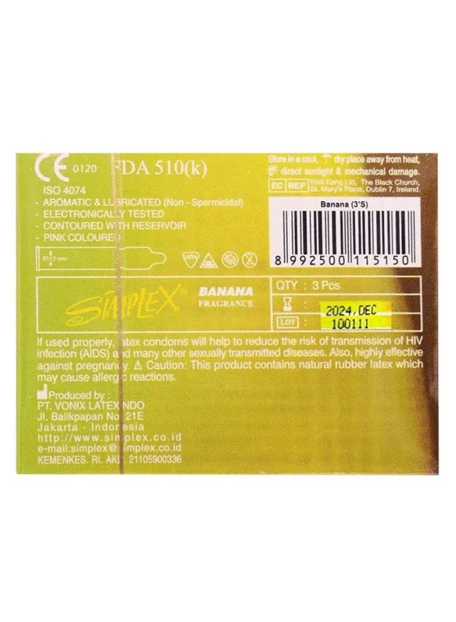 سيمبليكس واقيات ذكرية طبيعية من اللاتكس فائقة الرقة بعطر الموز من 3 قطع - Image 2