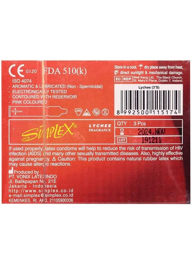 سيمبليكس واقيات ذكرية طبيعية من اللاتكس فائقة الرقة بعطر الليتشي من 3 قطع - Image 2