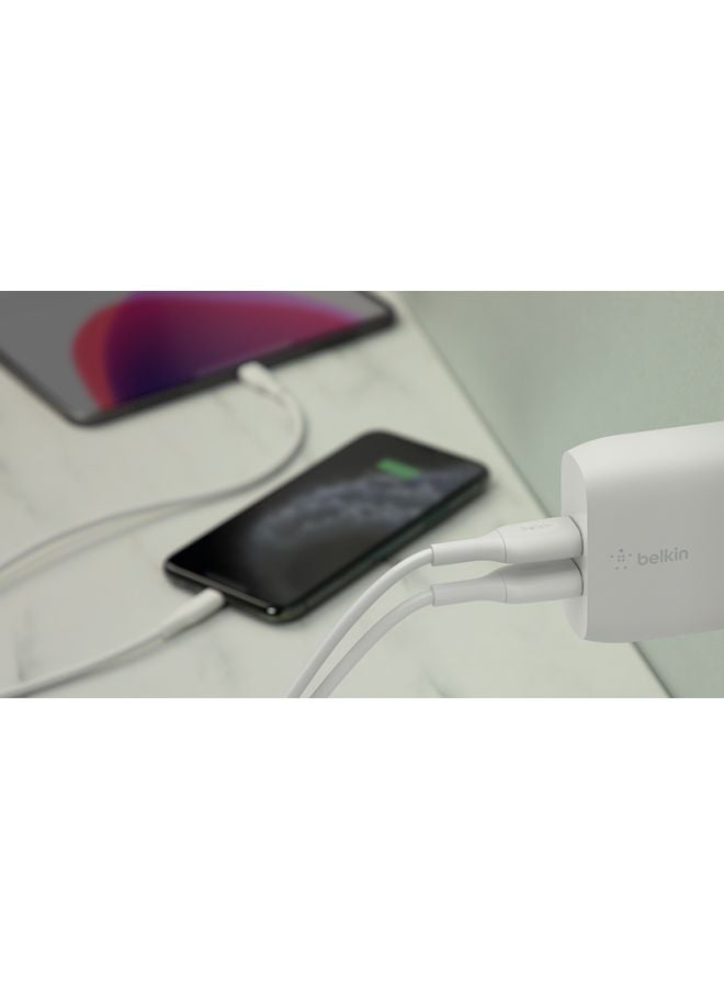 belkin - Boost Charge Dual USB-A Wall Charger 24W (For iPhone 14 and 13 series, S22, S22+, S22 Ultra, Pixel 4, more) White - Image 1