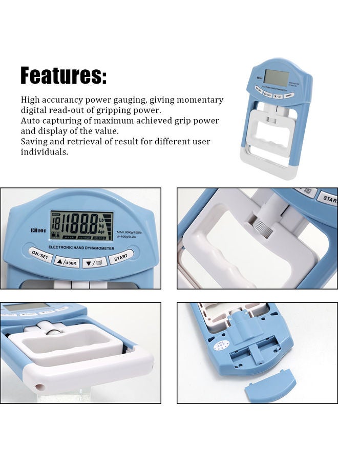 Generic - Digital LCD Electronic Hand Grip Dynamometer White/Blue - Image 1