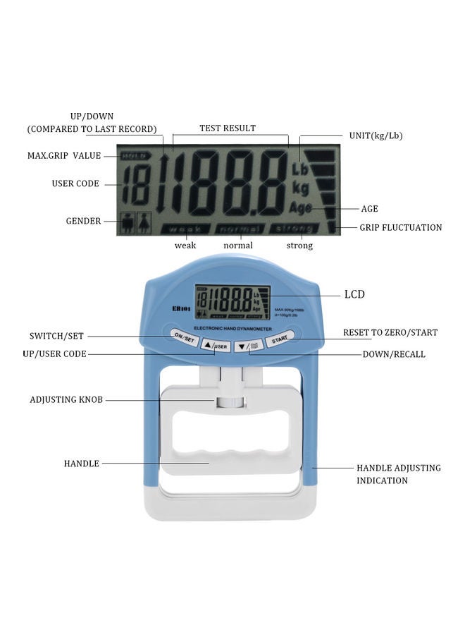 Generic - Digital LCD Electronic Hand Grip Dynamometer White/Blue - Image 1