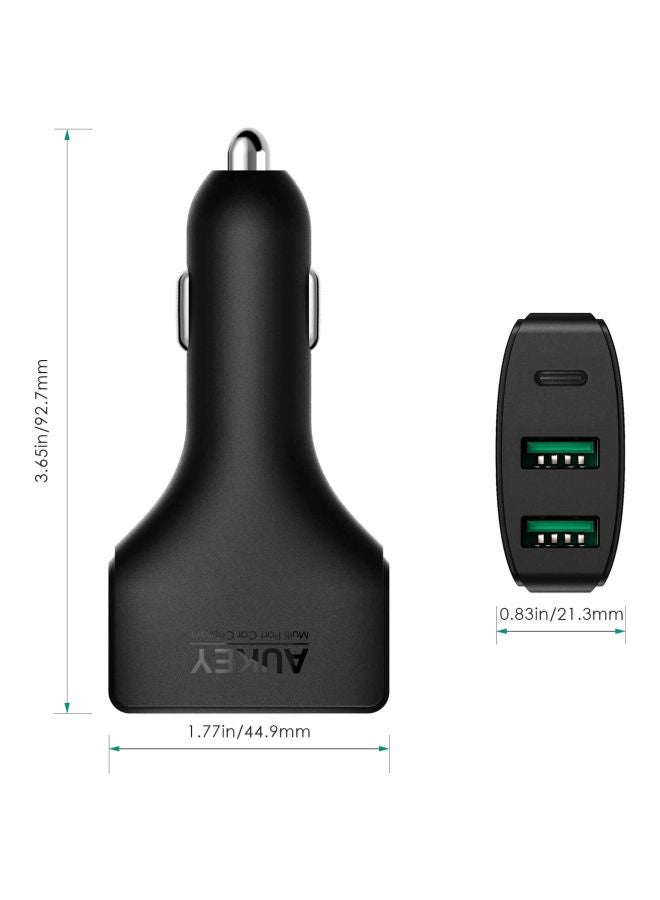 Aukey 3-Port USB-C Car Charger With USB-C cable - Image 2