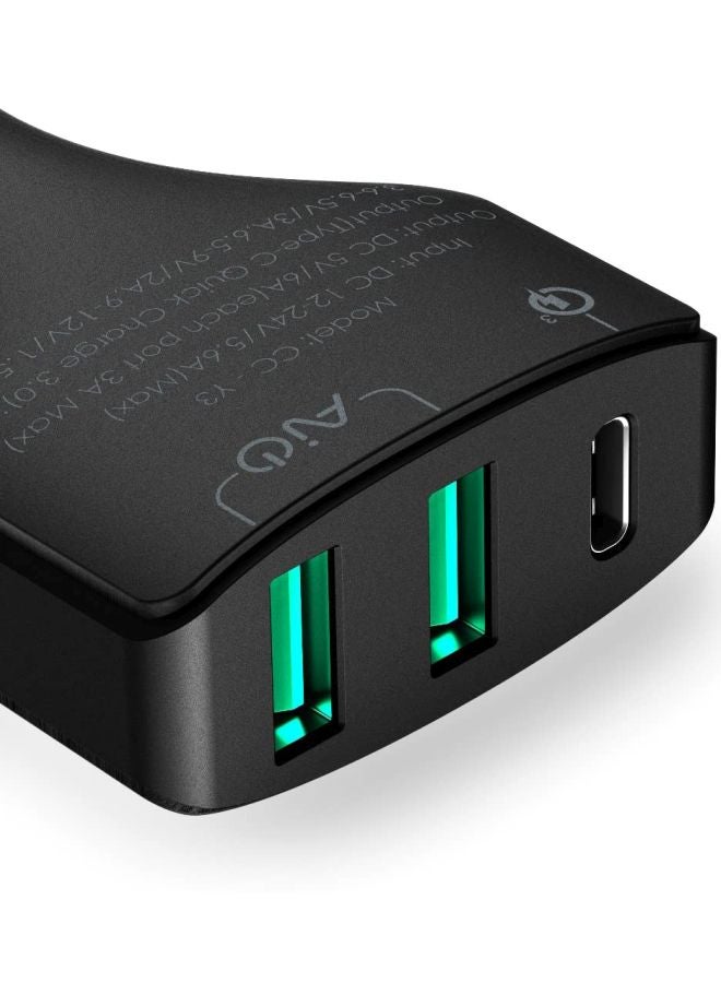 Aukey 3-Port USB-C Car Charger With USB-C cable - Image 3