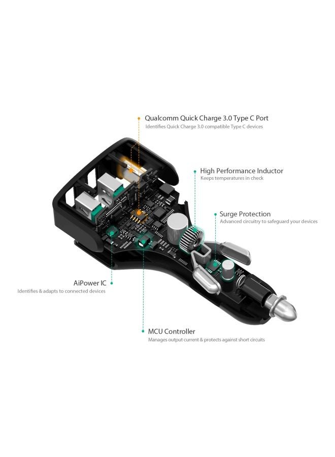 Aukey 3-Port USB-C Car Charger With USB-C cable - Image 4