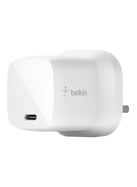 Belkin BoostCharge USB-PD GaN Wall Charger 30W (USB-C Fast Charger for iPhone 13, 13 Pro, 13 Pro Max, 13 mini and Earlier Models, MacBook Air, iPad Air 2020, Pixel, Galaxy, more) White