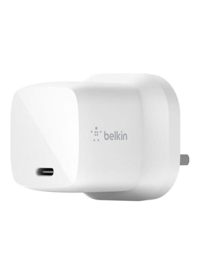 belkin Belkin BoostCharge USB-PD GaN Wall Charger 30W (USB-C Fast Charger for iPhone 13, 13 Pro, 13 Pro Max, 13 mini and Earlier Models, MacBook Air, iPad Air 2020, Pixel, Galaxy, more) White  - Image 1