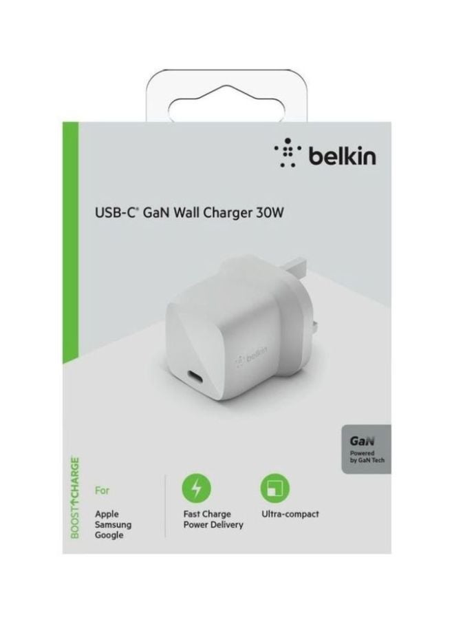 belkin Belkin BoostCharge USB-PD GaN Wall Charger 30W (USB-C Fast Charger for iPhone 13, 13 Pro, 13 Pro Max, 13 mini and Earlier Models, MacBook Air, iPad Air 2020, Pixel, Galaxy, more) White  - Image 4