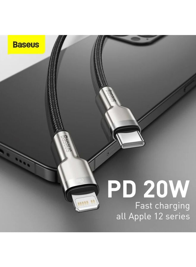 Baseus - USB-A to Lightning-Fast Charging Data Transfer Cable Cafule Series Braided Nylon 2.4A for iPhone 14 Pro/14 Pro Max, 13 Pro/13 Pro Max/13/13 mini, iPad 9, 12 mini/12/12 Pro and More 1M Black/Silver - Image 1