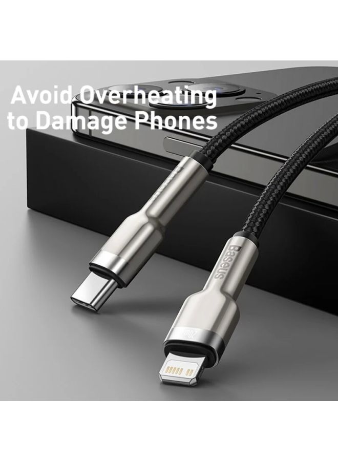 Baseus - USB-A to Lightning-Fast Charging Data Transfer Cable Cafule Series Braided Nylon 2.4A for iPhone 14 Pro/14 Pro Max, 13 Pro/13 Pro Max/13/13 mini, iPad 9, 12 mini/12/12 Pro and More 1M Black/Silver - Image 1