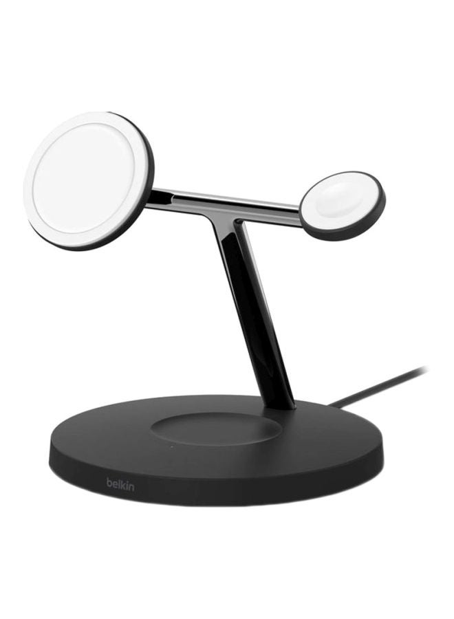 belkin - BoostCharge Pro 3-In-1 Wireless Charger Stand With MagSafe - For Apple iPhone 15/14/13/12 Series, Apple Watch Series SE/6/5/4/3/2/1 And AirPods/Airpods Pro Black - Image 1