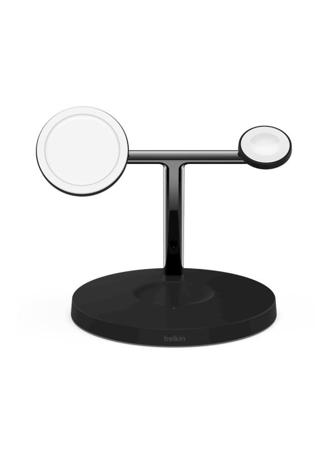 belkin - BoostCharge Pro 3-In-1 Wireless Charger Stand With MagSafe - For Apple iPhone 15/14/13/12 Series, Apple Watch Series SE/6/5/4/3/2/1 And AirPods/Airpods Pro Black - Image 1