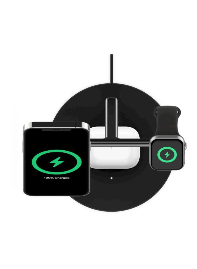 belkin - BoostCharge Pro 3-In-1 Wireless Charger Stand With MagSafe - For Apple iPhone 15/14/13/12 Series, Apple Watch Series SE/6/5/4/3/2/1 And AirPods/Airpods Pro Black - Image 1