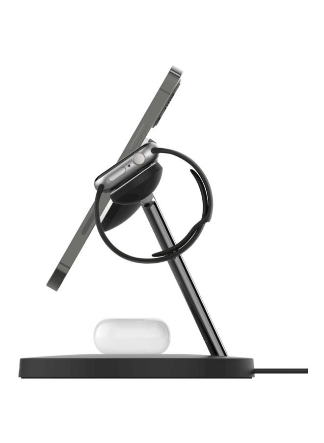 belkin - BoostCharge Pro 3-In-1 Wireless Charger Stand With MagSafe - For Apple iPhone 15/14/13/12 Series, Apple Watch Series SE/6/5/4/3/2/1 And AirPods/Airpods Pro Black - Image 1