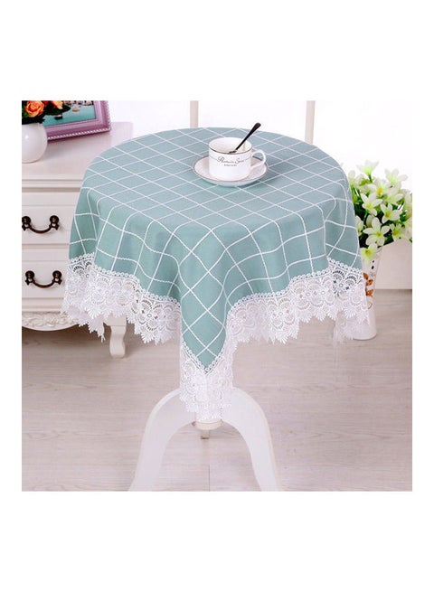 European Square Lattice Round Table Cloth Green/White 130 x 130cm