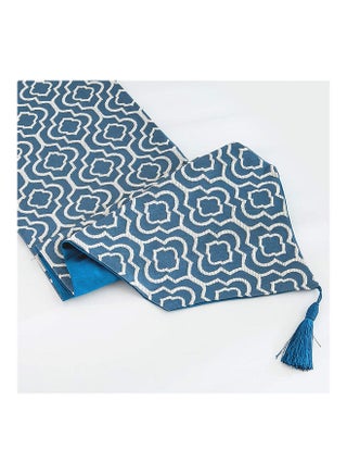 Moroccan Style Linen Table Runner Blue/White 32 x 180cm - view 4