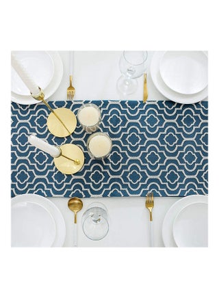 Moroccan Style Linen Table Runner Blue/White 32 x 180cm - view 5
