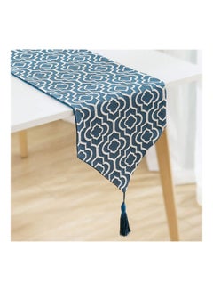 Moroccan Style Linen Table Runner Blue/White 32 x 180cm - v1620911582/N47431576A_1